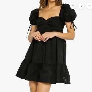 Olivaceous Black Puff Sleeve Mini Dress